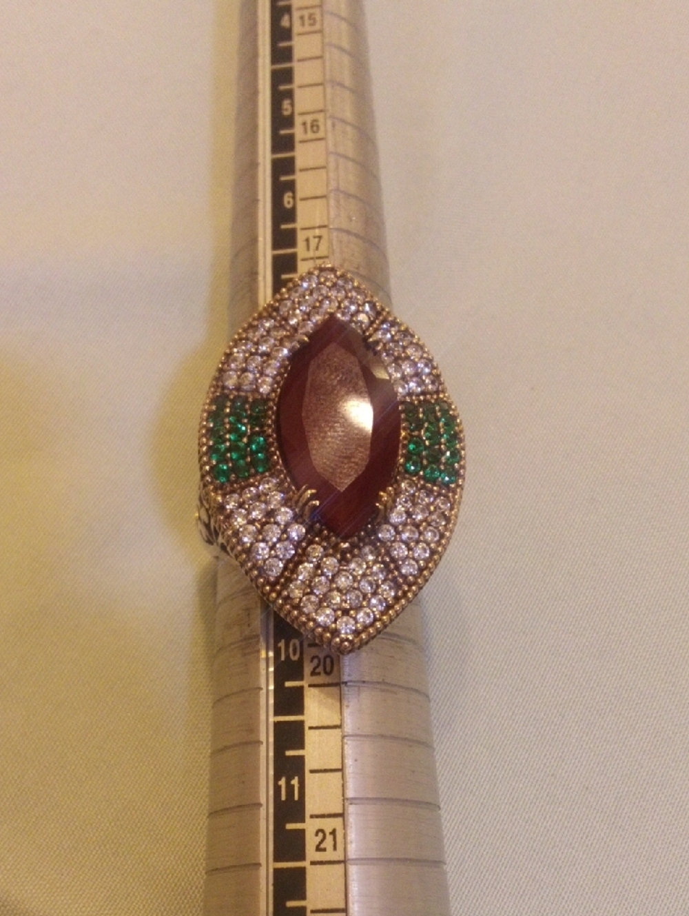 Gold-Tone Red Marquise Statement Ring with Green and Clear Accent Stones - Picture 6 of 6